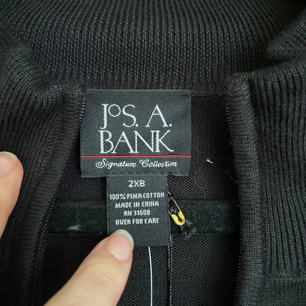 Jos A Bank Pima Cotton Black Quarter Zip Sweater 2X Office Normcore Preppy Light - Picture 3 of 5